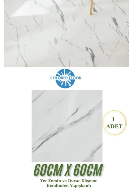 Yapışkanlı Yer Zemin ve Duvar Kaplama Paneli Arkası Kauçuklu 60X60 cm Floor Pvc Banto Wc Paneli 605