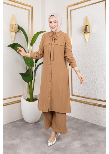 Flar Detaylı Ikili Tesettür TAKIM-3151 Latte