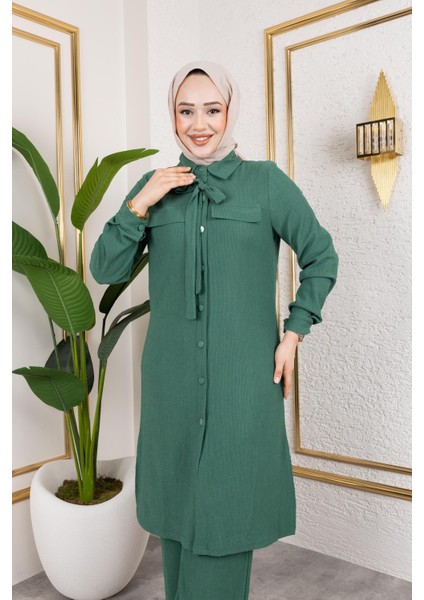 Flar Detaylı Ikili Tesettür TAKIM-3151 Yeşil
