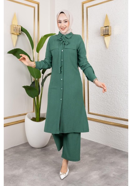 Flar Detaylı Ikili Tesettür TAKIM-3151 Yeşil modelleri