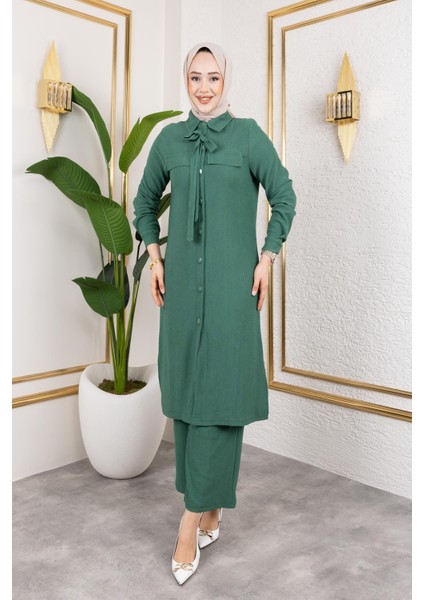Flar Detaylı Ikili Tesettür TAKIM-3151 Yeşil fırsatları