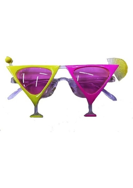 Sarı Pembe Renk Martini Parti Gözlüğü