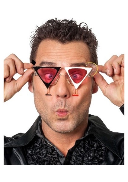 Siyah Beyaz Renk Martini Tasarımlı Parti Gözlüğü