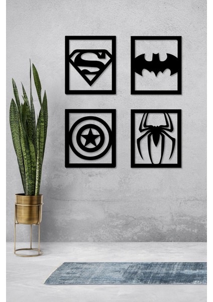 Superman - Batman- Kaptan Amerika - Örümcek Adam - Spiderman Marvel Temalı 4'lü Set Tablo fiyatları