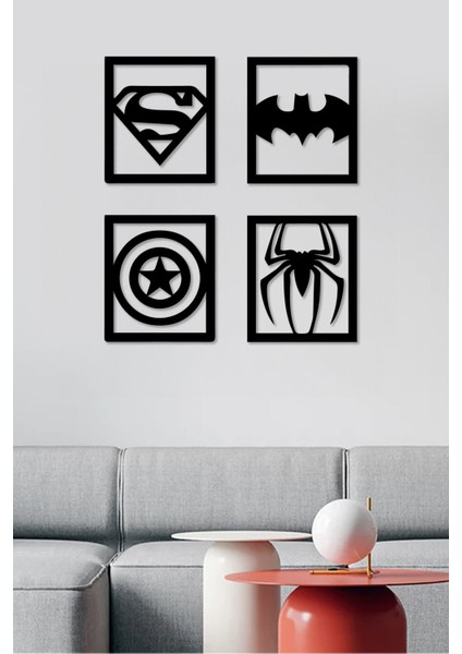 Superman - Batman- Kaptan Amerika - Örümcek Adam - Spiderman Marvel Temalı 4'lü Set Tablo modelleri