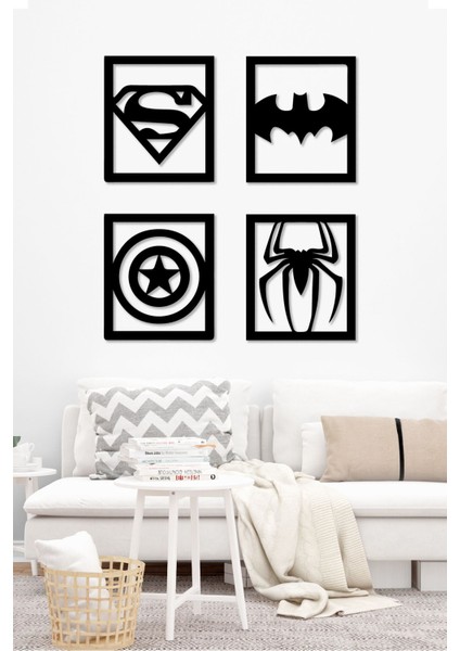 Superman - Batman- Kaptan Amerika - Örümcek Adam - Spiderman Marvel Temalı 4'lü Set Tablo fırsatları
