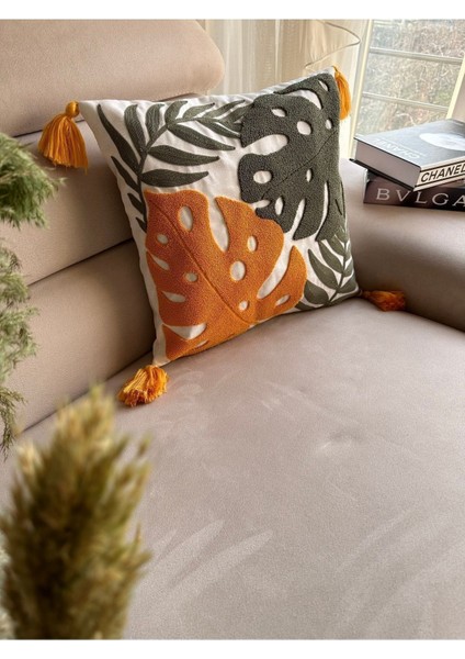 Nakışlı Kırlent Kılıfı, Krem, Hardal, Sarı, Yeşil, Rahat ve Şık Dekorasyon Parçası fırsatları