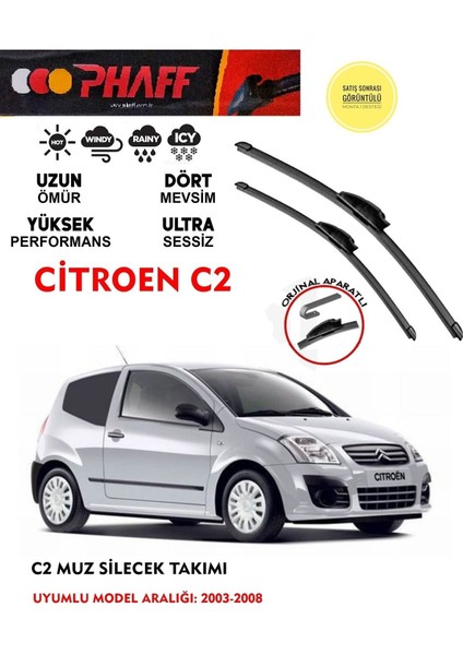 Citroen C2 Ön Muz Silecek Takımı 2005 Model Araca Özel Aparat