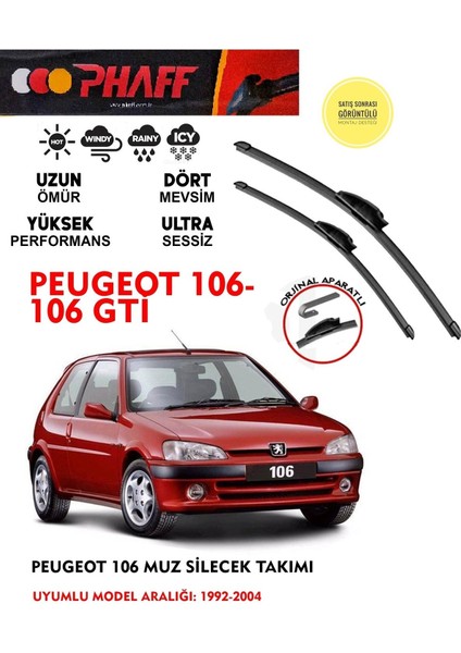 Peugeot 106 Vs 106 Gti 1.4 1.6 Motor Araca Özel Aparat Muz Silecek Takımı (1992-2004) Arası