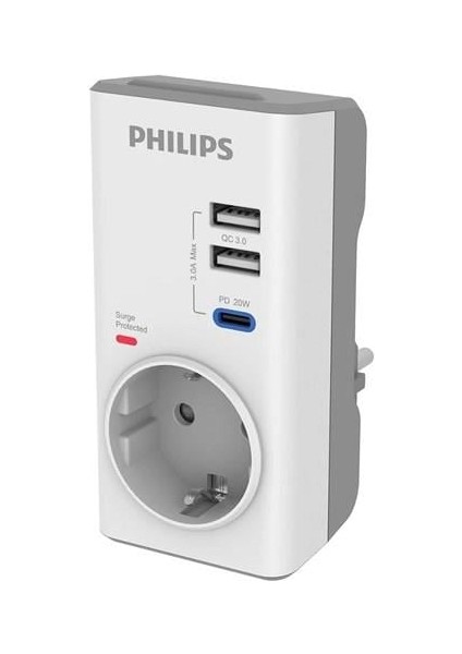 1-Li CHP8010W/10 380 Joules Akım Koruma Prizi Beyaz Usb,type-C