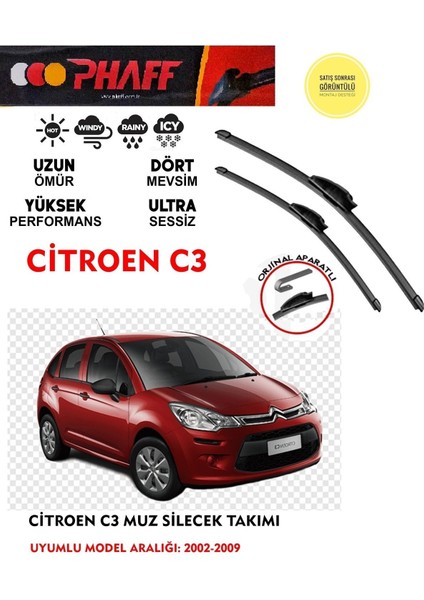 Citroen C3 2007 Model Ön Muz Silecek Takımı Araca Özel Aparat