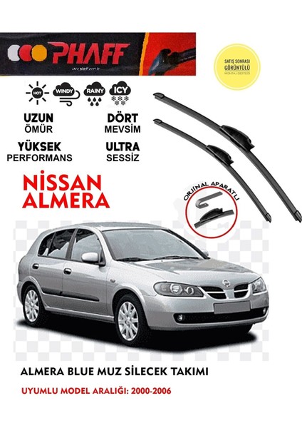 Nissan Almera Ön Cam Muz Silecek Takımı 2005 Model Araca Özel Aparat