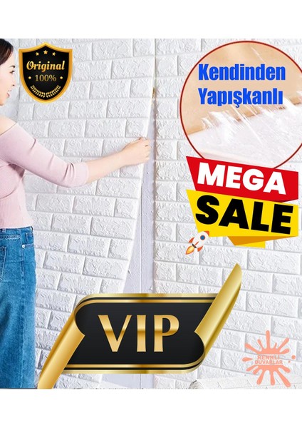 Kendinden Yapışkanlı Beyaz 3D Esnek Duvar Paneli, 70x38 cm, Doğal Taş Görünümlü