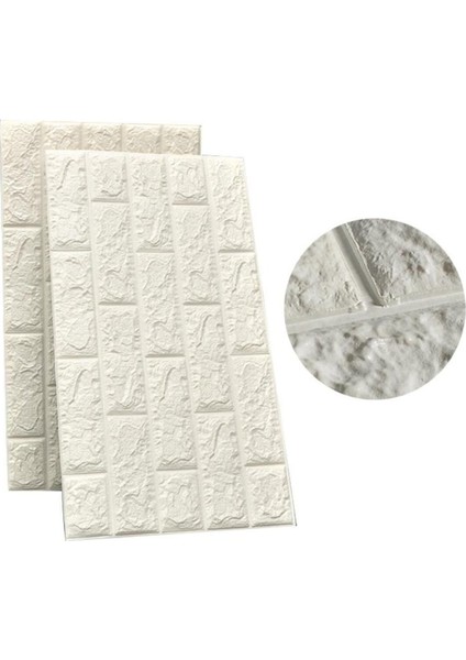 Kendinden Yapışkanlı Beyaz 3D Esnek Duvar Paneli, 70x38 cm, Doğal Taş Görünümlü