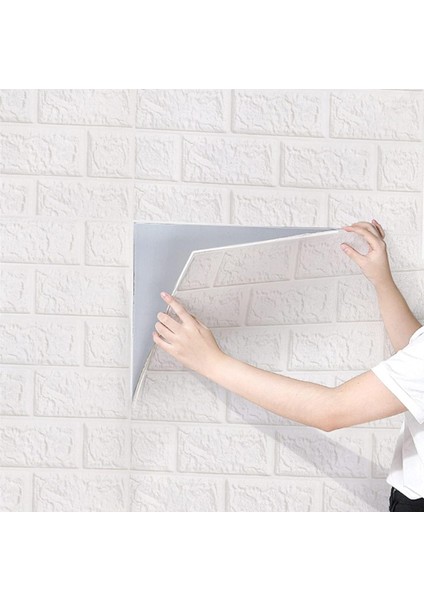 Kendinden Yapışkanlı Beyaz 3D Esnek Duvar Paneli, 70x38 cm, Doğal Taş Görünümlü