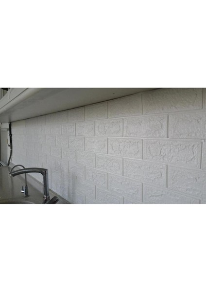 Kendinden Yapışkanlı Beyaz 3D Esnek Duvar Paneli, 70x38 cm, Doğal Taş Görünümlü