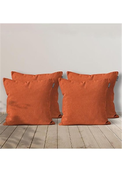 Kadife dokulu turuncu 4'lü kırlent kılıfı, şık ve rahat ev dekoru için ideal