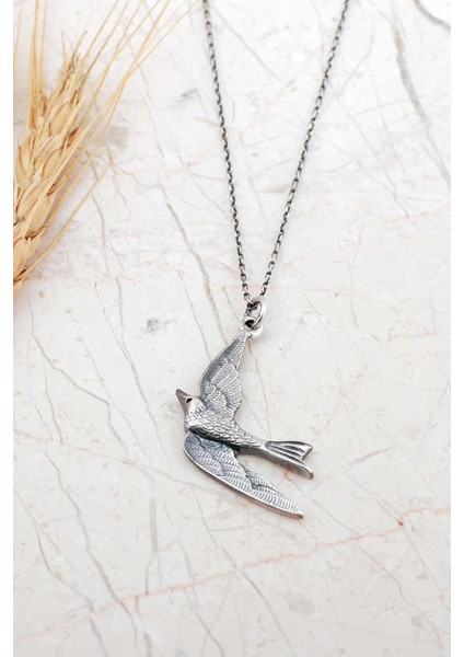Güvercin Tasarım Elişi Gümüş Kolye 8084