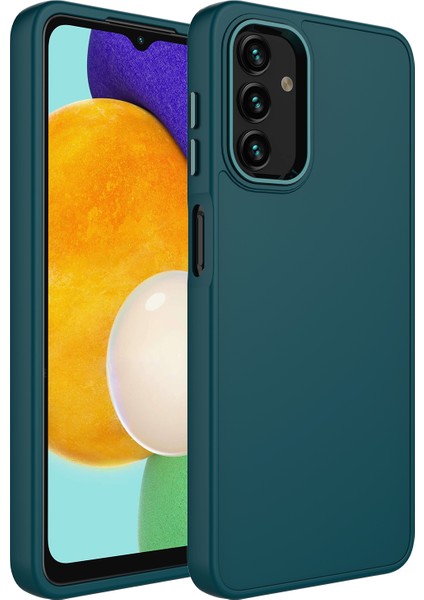 Galaxy A04 Kılıf Metal Çerçeve ve Buton Tasarımlı Silikon Luna Kapak-Koyu Yeşil