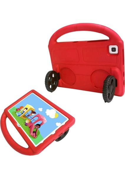 Galaxy Tab S6 Lite P610 Uyumlu Zore Wheel Car Tekerlek Standlı Tablet Eva Silikon Kılıf-Yeşil