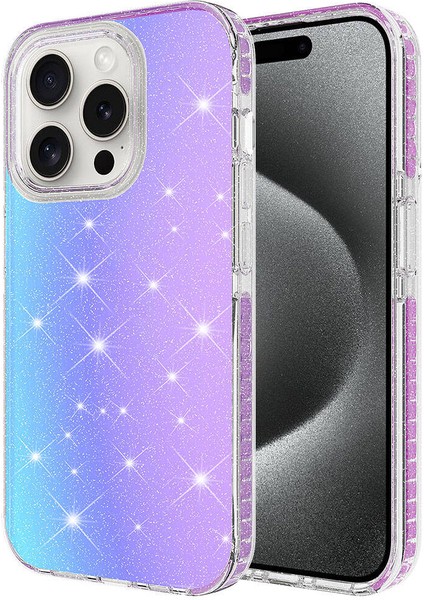 Apple iPhone 15 Pro Max Uyumlu Parlak Renk Geçişli Velle Kapak-Mor