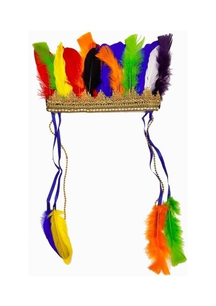 Rengarenk Tüylerle Işlenmiş Lastikli Kızılderili Başlığı