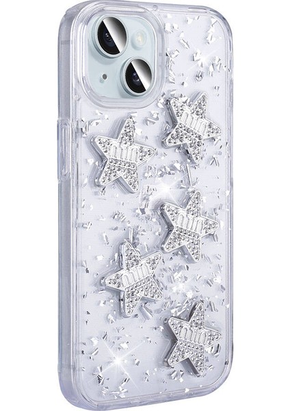 Apple iPhone 13 Kılıf Airbagli Simli Arka Yüzey Işıltı Silikon Kapak-Beyaz-Kalp indirimleri