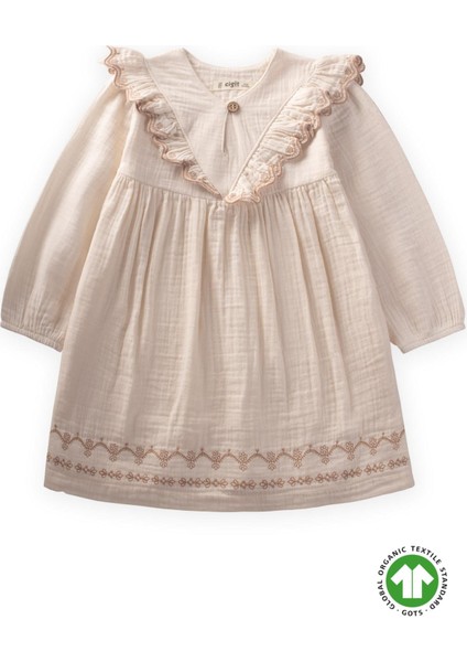 Organik Etnik Nakışlı Müslin Elbise 1-8 Yaş Naturel