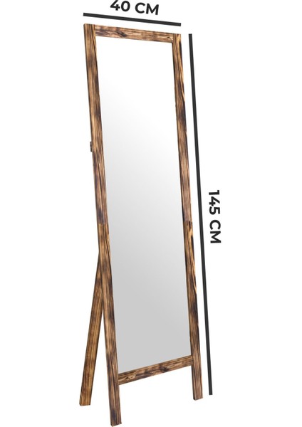 Doğal Ahşap Ayaklı Dikdörtgen Boy Aynası 145x40 cm, sıcak kahverengi tonuyla şıklık sağlar.
