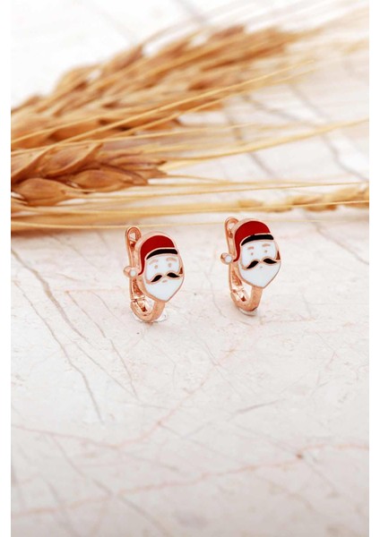 Mineli Noel Baba Rose Gümüş Çocuk Küpe 7287
