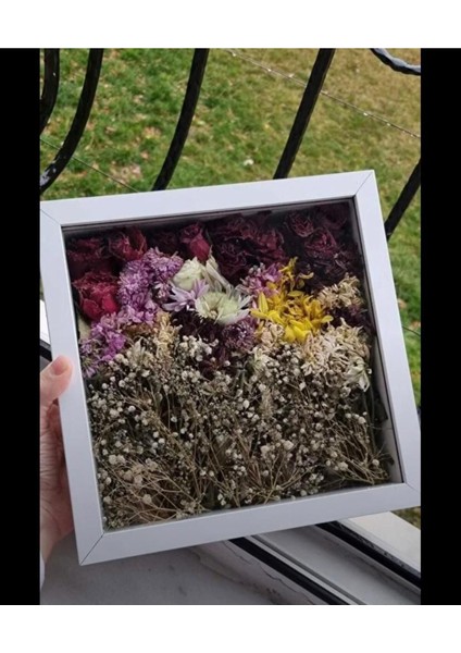 25x25 cm Ahşap Anı Çerçevesi, Söz ve Nişan Çiçeği Kutu, Antrasit Renk