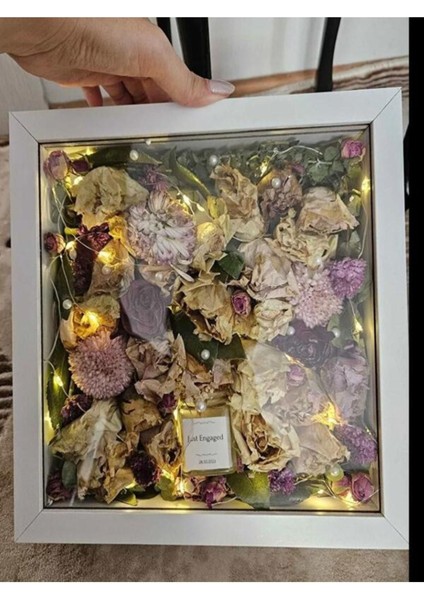 25x25 cm Ahşap Anı Çerçevesi, Söz ve Nişan Çiçeği Kutu, Antrasit Renk