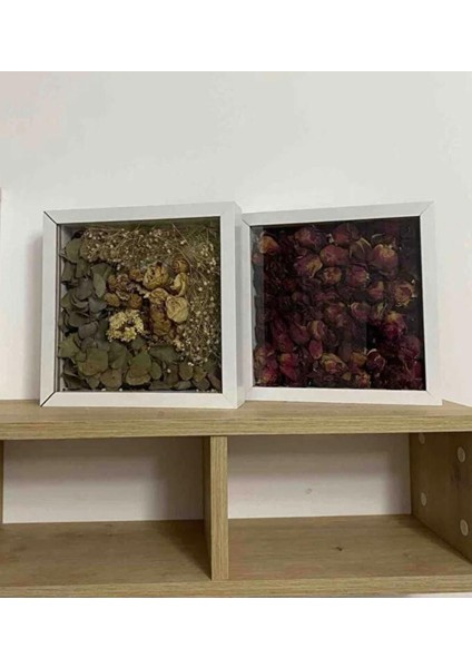 25x25 cm Ahşap Anı Çerçevesi, Söz ve Nişan Çiçeği Kutu, Antrasit Renk