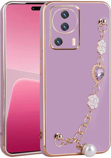 Xiaomi Mi 13 Lite Kılıf El Tutamaçlı Kamera Korumalı Taka Silikon Kapak-Mor