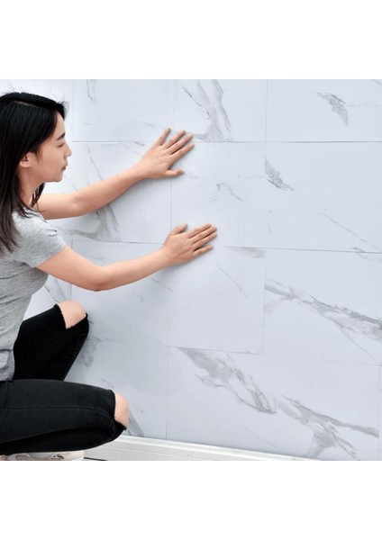 Doğal Beyaz Mermer Desenli Kendinden Yapışkanlı Panel 30x60cm, Banyo ve Mutfak İçin