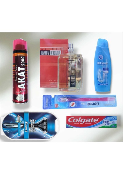 6'lı Traş Bakım Seti 100 ml Parfüm+Tıraş Köpüğü+Şampuan+Diş Macunu Fırçası+Wilkinson Tıraş Bıçağı