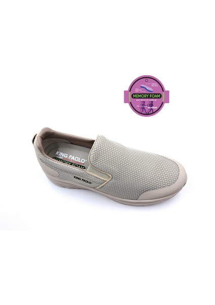 K1114 Memory Foam Erkek Tekstil Bej Renk Bağcıksız Spor Yürüyüş Ayakkabı