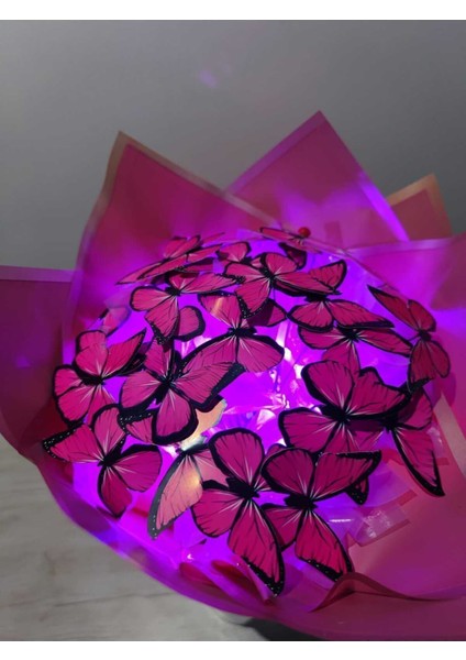 Pembe Kelebekli 24 Işıklı LEDli Zarif Renkli Dekoratif Buket 31-45 cm fiyatları