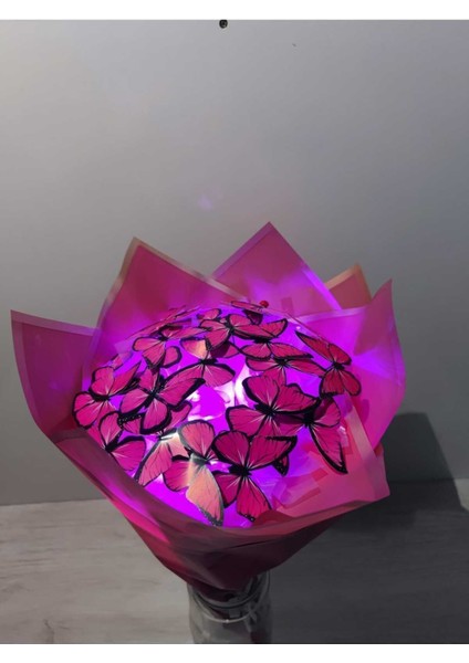 Pembe Kelebekli 24 Işıklı LEDli Zarif Renkli Dekoratif Buket 31-45 cm fırsatları
