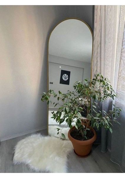 180x50 cm ayaklı büyük boy şık modern tasarım aynası, metal altın renk
