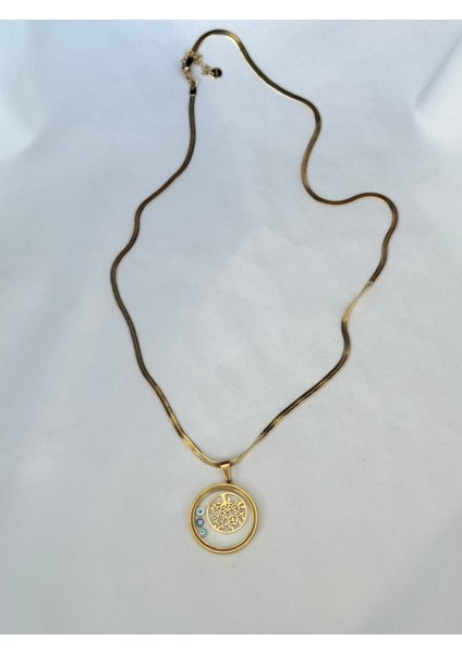 Gold Renk Italyan Zincirli Hayat Ağacı ve Nazar Boncuklu Şeffaf Madalyon Kolye modelleri