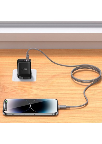 CA174 1m 27W USB To Lightning Manyetik Katlanma Özellikli Pd Hızlı Şarj Kablosu - Gri