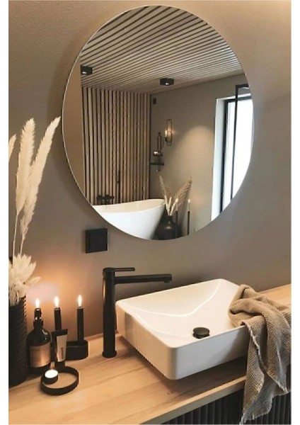 45 cm Yuvarlak Dekoratif Ayna, Banyo ve Konsol İçin Şık Tasarım, Materyal Cam, Renk Beyaz