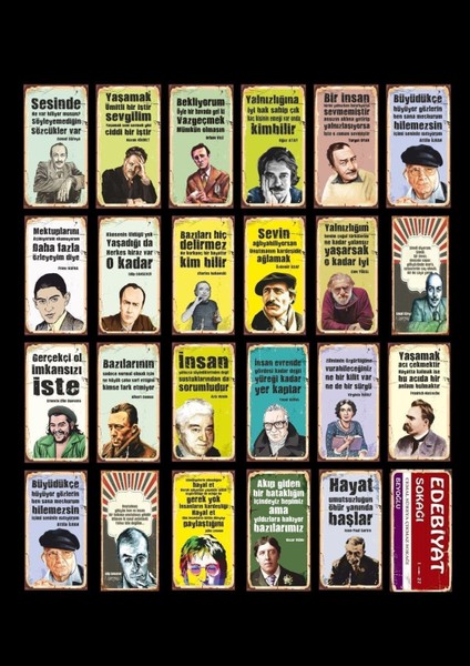 Edebiyat Sokağı Şairler ve Yazarlar Retro Ahşap Poster Tablo Seti 24'lü 10x20cm