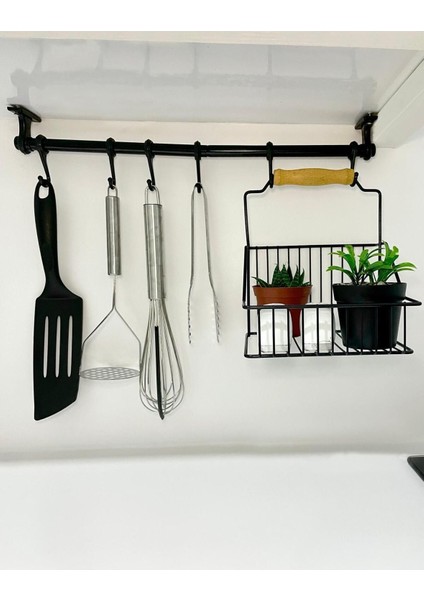 Ferforje sepet ve askı aparatı, mutfak düzenleyici, siyah, dayanıklı metal, 5+ parça