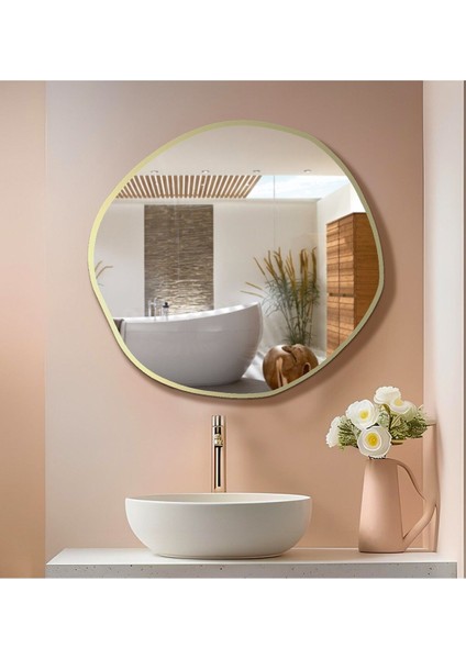 Şık Asimetrik Duvar Aynası, Dekoratif Banyo ve Hol Aynası, Altın Renk, Cam Materyal fiyatları