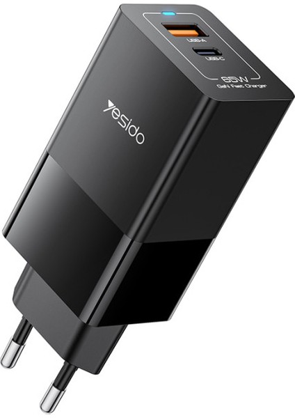 YC73 1 Adet 65W Type-C / 1 Adet 18W USB Çıkışlı Ekstra 1m Type-C To Type-C Kablolu Gan Hızlı Şarj Cihazı - Siyah