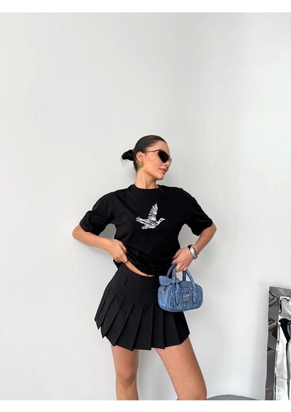 Kısa Kol Baskılı T-Shirt - Siyah fiyatları