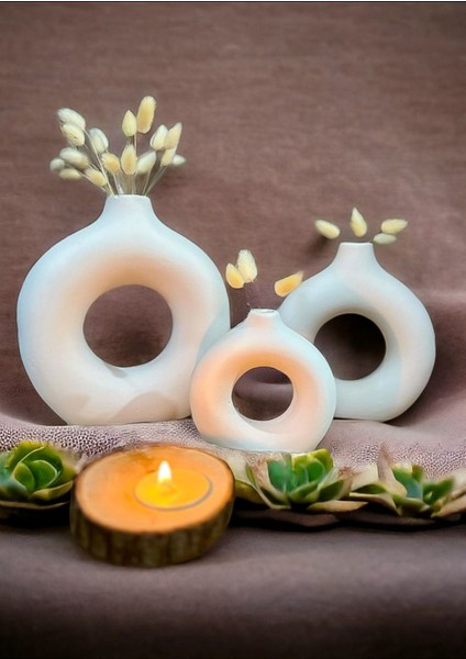 3'lü Bohem Halka Vazo Seti, şık ve zarif beton tasarım, hediye alternatifi