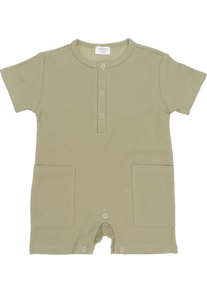 Petitboom Baby Kız/erkek Bebek, Pamuklu, Waffle Kumaş, Tulum, Yağ Yeşili, Asker Yeşili